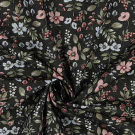 Katoen poplin small flowers army