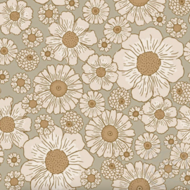 Family Fabrics - Beach Flowers Green Rib