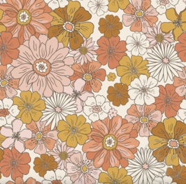 Coupon 102cm Family Fabrics - Sunshine Retro Bouquet Muslin Crinkle