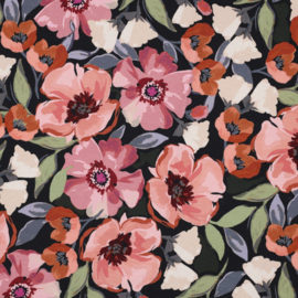 French terry digital flowers navy
