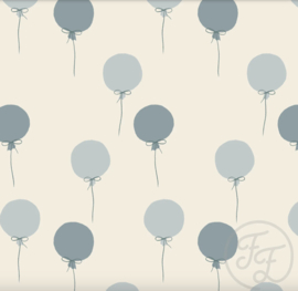 Family Fabrics - Coated Balloons Small Blue Beige Jersey