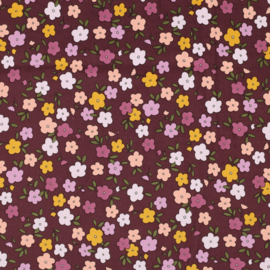 Babycord small flowers paars - geen rek!