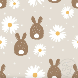 Family Fabrics - Coated Fluffy Bunny Flower Jersey