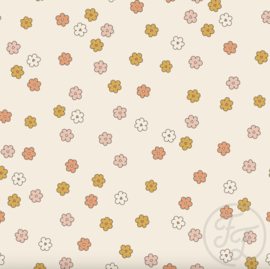 Family Fabrics - Coated Petite Retro Flowers Jersey