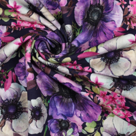 French terry digital flowers navy/purple