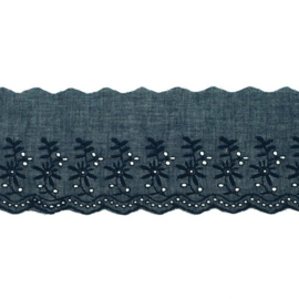 Broderie kantlint 90mm dubbele bloem navy