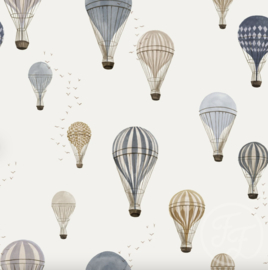 Family Fabrics - Hot Air Balloons Blue White Jersey