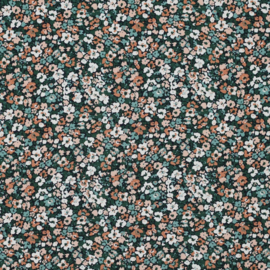 Viscose poplin mini flowers donkergroen