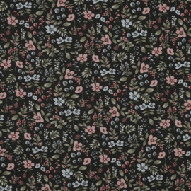 Katoen poplin small flowers army