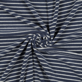 Rekbare badstof dyed stripes navy/off-white