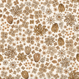 Family Fabrics - Coated Brown Flower Meadow Jersey