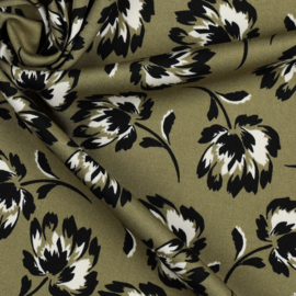 Viscose rosella stretch flowers olive