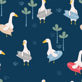 Tricot swimming geese navy