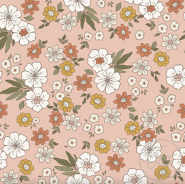 Family Fabrics - Coral Blooms Muslin Crinkle