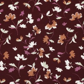 Viscose poplin stretch flowers wine red