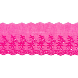 Broderie kantlint 90mm dubbele bloem fuchsia