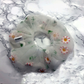 White Flower Tule scrunchie