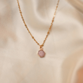 Myra necklace ♡ hexagon pink stone gold