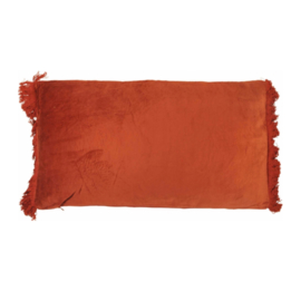 Burnt orange velvet kussen fringe