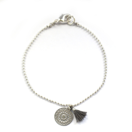 Ava bracelet ♥ mandala & tassel gray silver