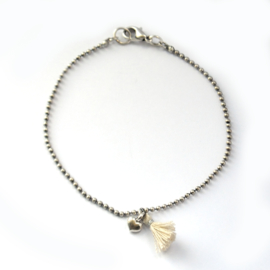 Esmé bracelet ♥ heart & tassel beige silver