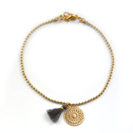 Ava bracelet ♥ mandala & tassel gray gold