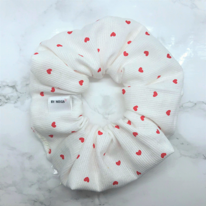 White with red hearts scrunchie