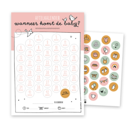 Zwangerschap aftelkalender | roze | incl. stickers