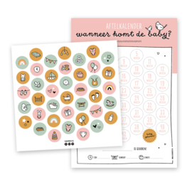 Zwangerschap aftelkalender | roze | incl. stickers