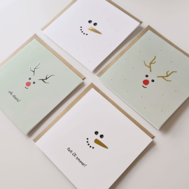 Kerstkaarten-set 4 stuks | wenskaart met envelop