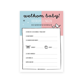 babyshower invulkaarten blauw/roze | 20 stuks