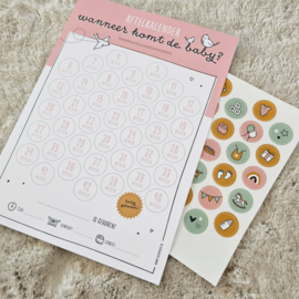 Zwangerschap aftelkalender | roze | incl. stickers