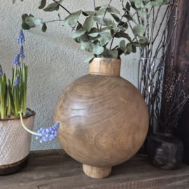 walnoot houten vaas bol