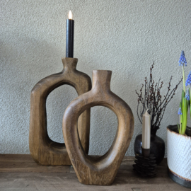 Set walnoot houten vaas/kandelaar  donut