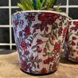 Set 2 potjes van steen rood in/excl. plant