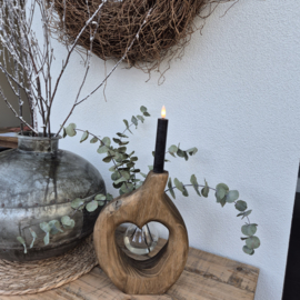 walnoot houten vaas/kandelaar hart