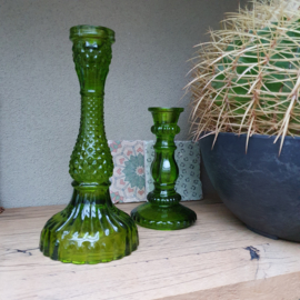 Kandelaar glas groen hoog 22cm  of laag 15cm
