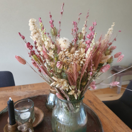 Gebonden droogboeket naturel/roze