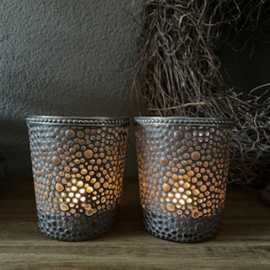 Set van 2 Theelichthouders glas grijs