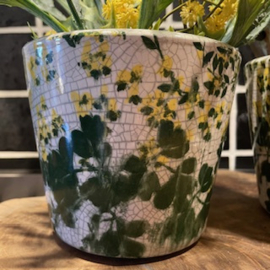 Pot fleurig "geel" steen hoogte 13 cm