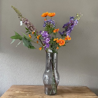 Zijden plukboeket lila/paars/oranje (8 stelen)