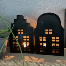 Set van 2 Metalen huisje waxinehouder black