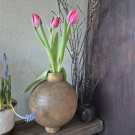 walnoot houten vaas bol