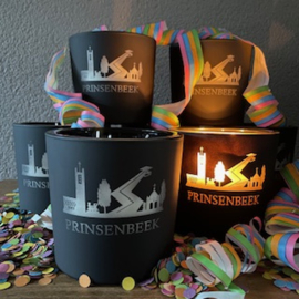Kaars met afbeelding (logo) Prinsenbeek  in glas