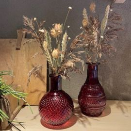 Set 2 vaasjes en kandelaar  van glas rood incl.bloemetjes