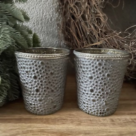 Set van 2 Theelichthouders glas grijs