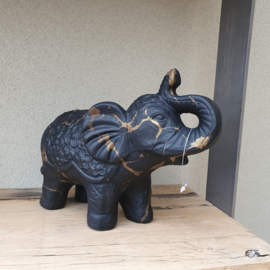 Olifant zwart met goud 21cm