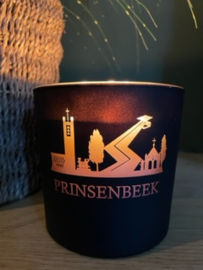 Kaars met afbeelding (logo) Prinsenbeek  in glas