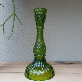 Kandelaar glas groen hoog 22cm  of laag 15cm