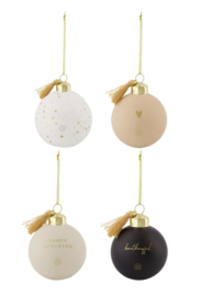 Zusss doosje met 4 kerstballen dia 6cm poederroze/zwart/zand/wit